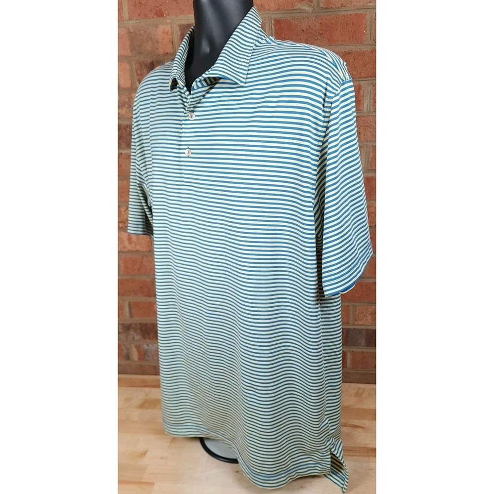 Peter Millar Summer Comfort Pale Yellow Blue Stripe Polo Shirt Size XL